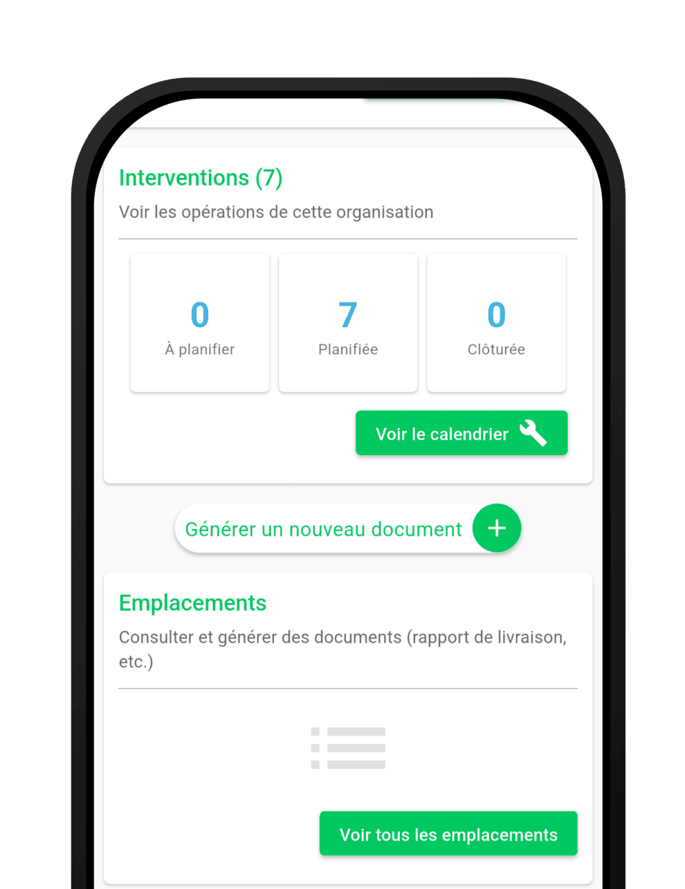 Application mobile Keyclic affichant le suivi des interventions au titre de la garantie de parfait achèvement.