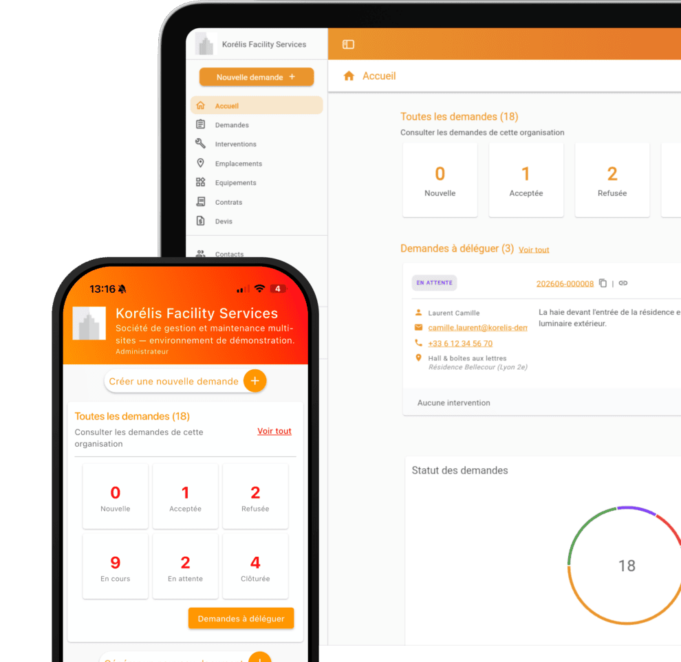 Interface Tootwi de gestion technique du patrimoine immobilier sur tablette et smartphone.