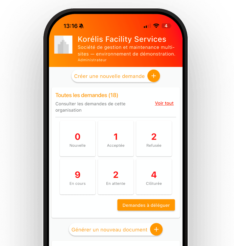 TOOTWI 21 Application mobile Tootwi de gestion technique du patrimoine immobilier, avec le tableau de bord des demandes.